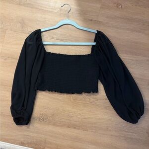 JustFab Black Smocked Crop Top